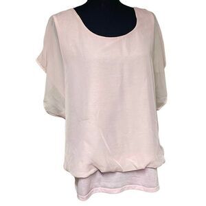 New York and Co Blush Mesh Ruffle Sleeve Blouson Top